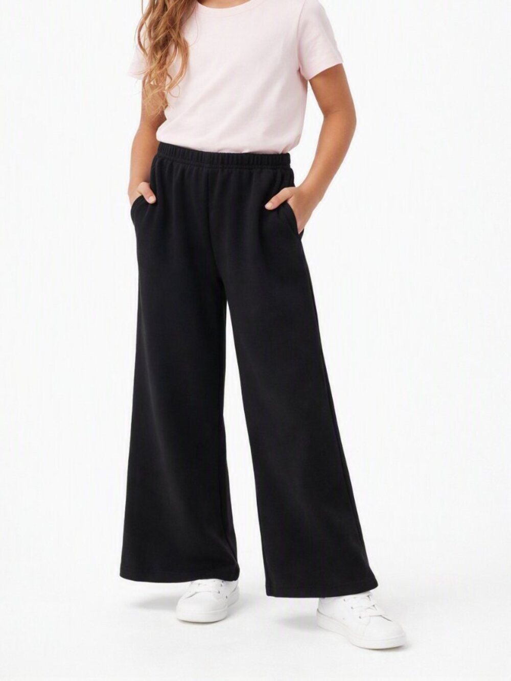 Epic Threads Girls Wide‑Leg Knit Pants Black S (7‑8) Elastic Waistband